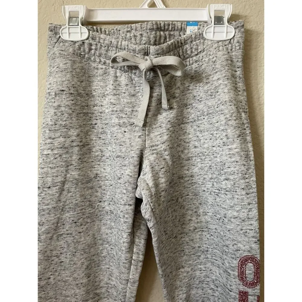 Justice Gray Rose Gold Sparkle Logo Mid Rise Full Length Joggers Pants Size 8